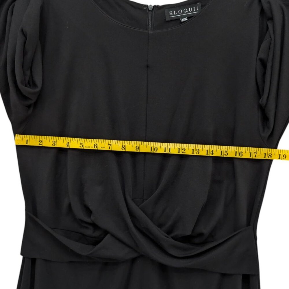 Eloquii Dress Solid Black 3/4 Sleeve Draped Front Knee Length Size 18 - Picture 8 of 11
